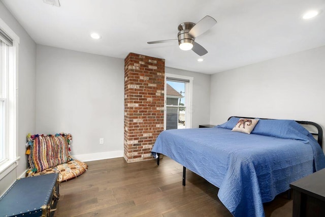 497 E Kossuth St, Columbus, OH 43206 - bedroom featuring wood finished floors, ceiling fan, and recessed lighting