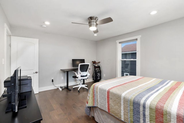 497 E Kossuth St, Columbus, OH 43206 - bedroom with dark wood-style flooring, recessed lighting, and ceiling fan