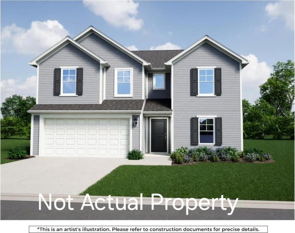 5321 Pear Ln, South Bloomfield, OH 43103 - view of front facade featuring an attached garage, driveway, a front yard, and a shingled roof