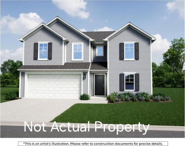 5321 Pear Ln, South Bloomfield, OH 43103 - view of front facade featuring an attached garage, driveway, a front yard, and a shingled roof