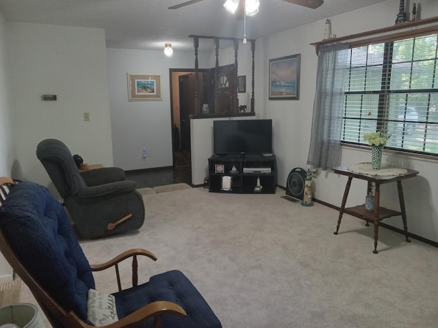 6978 Cook-Jones Rd, Waynesville, OH 45068 - carpeted living room featuring a ceiling fan