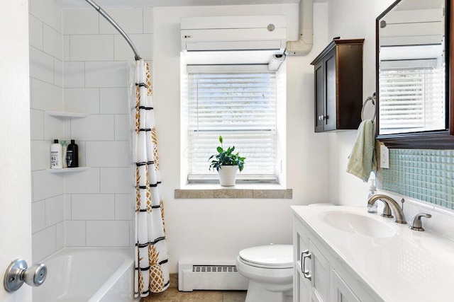 3748 Wagner Ct, Grove City, OH 43123 - bathroom with a baseboard heating unit, plenty of natural light, vanity, and shower / tub combo with curtain
