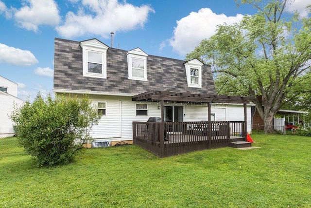 3748 Wagner Ct, Grove City, OH 43123 - rear view of property featuring a shingled roof, a pergola, and a wooden deck