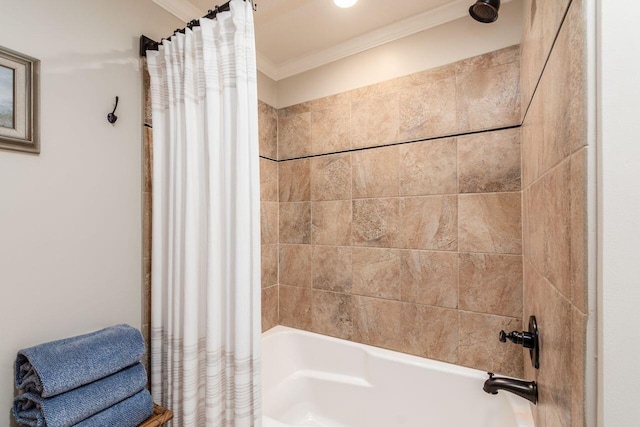 2591 Apple Valley Dr, Howard, OH 43028 - bathroom with ornamental molding and shower / bath combination with curtain
