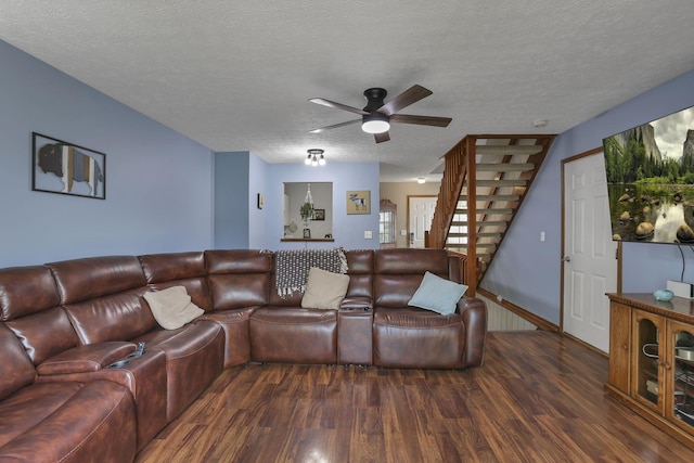 224 Macandrews Way Unit 60A, Blacklick, OH 43004 - living area featuring wood finished floors, a ceiling fan, a textured ceiling, and stairs