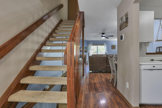 224 Macandrews Way Unit 60A, Blacklick, OH 43004 - staircase featuring a textured ceiling, wood finished floors, and ceiling fan