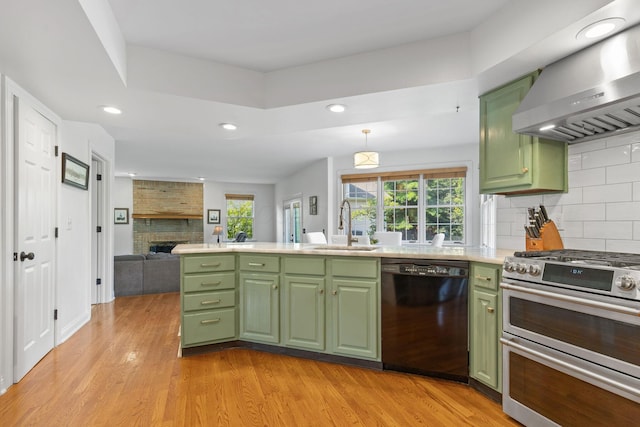 271 Crawford Ct, Westerville, OH 43082 - kitchen featuring green cabinets, black dishwasher, range with two ovens, and recessed lighting