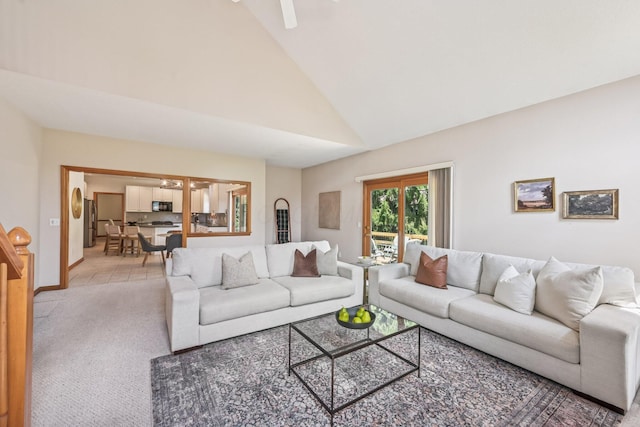 1318 Retreat Ln, New Albany, OH 43054 - living room featuring light colored carpet and high vaulted ceiling