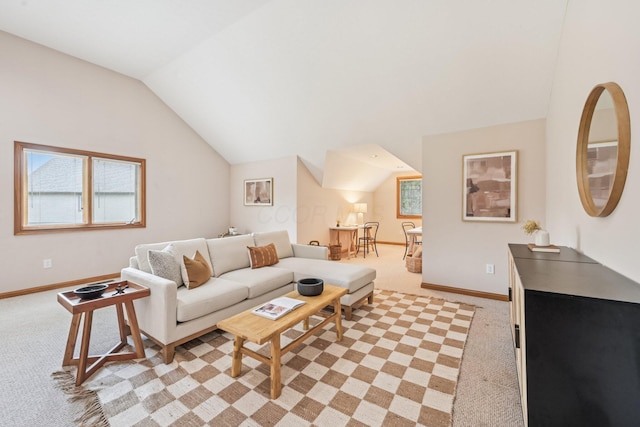 1318 Retreat Ln, New Albany, OH 43054 - living area with lofted ceiling and light carpet