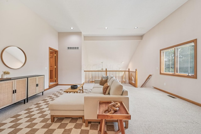 1318 Retreat Ln, New Albany, OH 43054 - living area featuring light carpet and recessed lighting