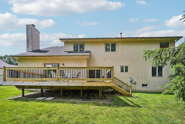 1318 Retreat Ln, New Albany, OH 43054 - rear view of property with stucco siding, a chimney, a lawn, and a deck