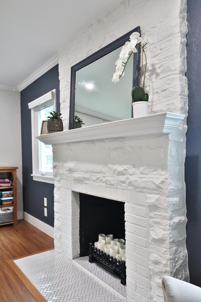 595 Brookside Dr, Columbus, OH 43209 - detailed view of wood finished floors, ornamental molding, and a fireplace