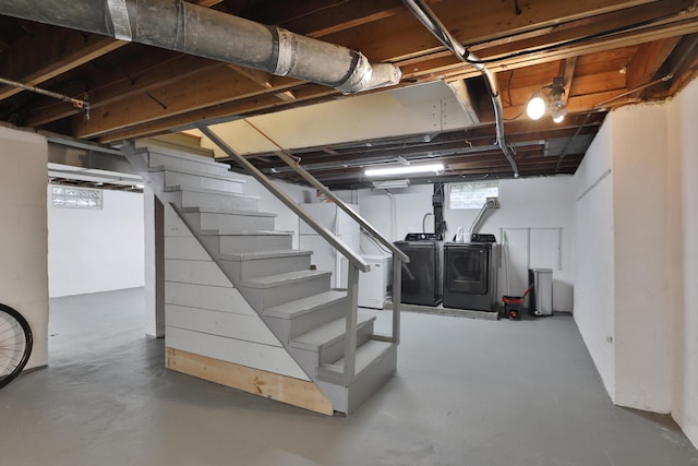 595 Brookside Dr, Columbus, OH 43209 - below grade area featuring independent washer and dryer and stairs
