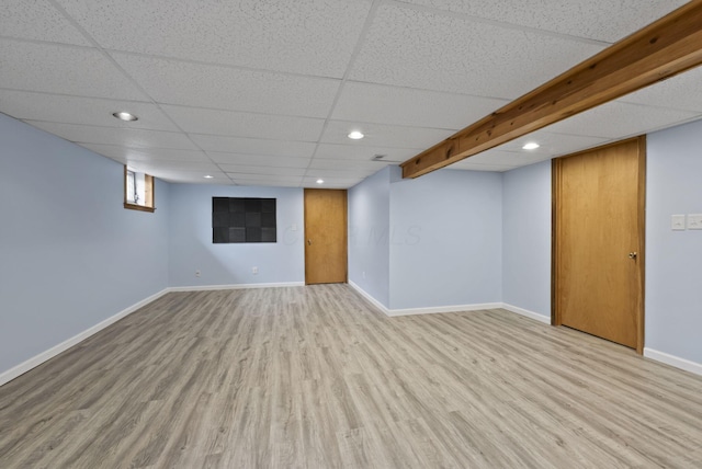 4289 Shelbourne Ln, Columbus, OH 43220 - below grade area with wood finished floors, recessed lighting, and a drop ceiling