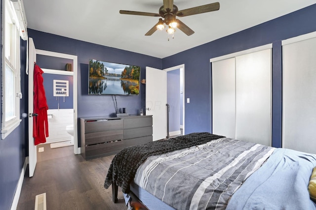 372 Sturbridge Rd, Columbus, OH 43228 - bedroom with wood finished floors, ceiling fan, and multiple closets