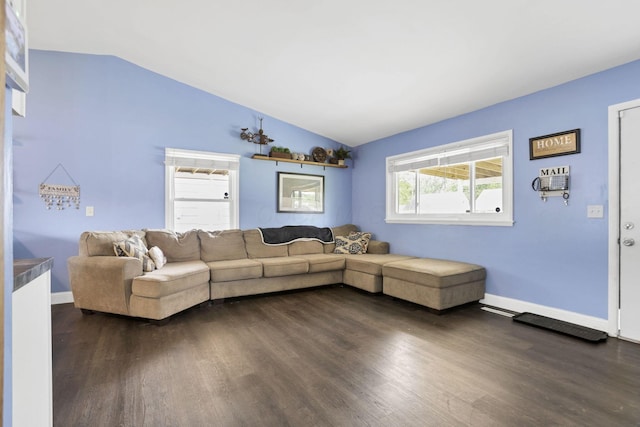 372 Sturbridge Rd, Columbus, OH 43228 - living room featuring dark wood-style flooring and lofted ceiling