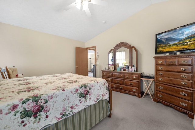 50 Bazler Ln, South Bloomfield, OH 43103 - bedroom featuring light carpet, lofted ceiling, and ceiling fan