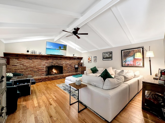 4713 Haughn Rd, Grove City, OH 43123 - living area with a brick fireplace, hardwood / wood-style floors, and ceiling fan