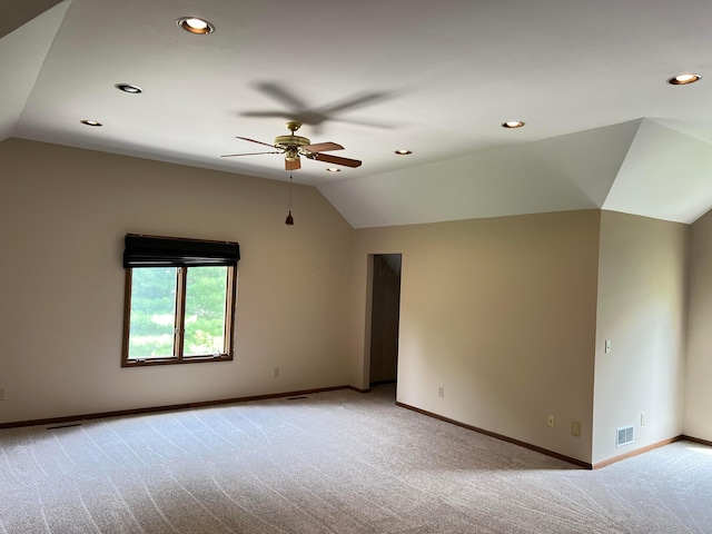 471 Old Mill Dr, Columbus, OH 43230 - empty room featuring lofted ceiling, light carpet, a ceiling fan, and recessed lighting