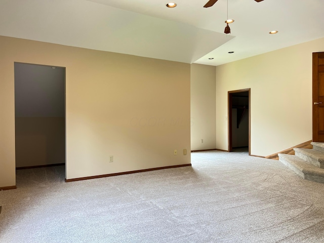 471 Old Mill Dr, Columbus, OH 43230 - unfurnished room featuring a ceiling fan, light carpet, recessed lighting, and stairs