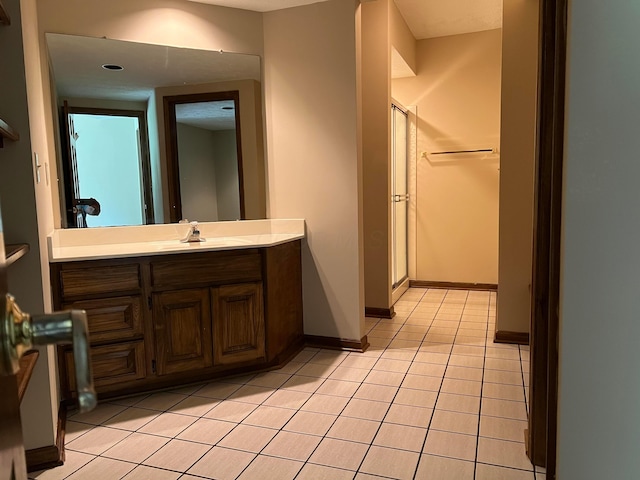 471 Old Mill Dr, Columbus, OH 43230 - full bathroom with tile patterned flooring, vanity, and a shower stall
