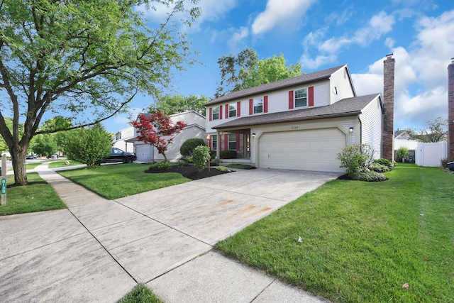 8139 Storrow Dr, Westerville, OH 43081 - traditional-style house with concrete driveway, an attached garage, and a chimney