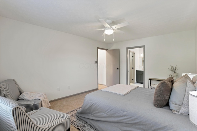 8139 Storrow Dr, Westerville, OH 43081 - bedroom with light carpet, a ceiling fan, and ensuite bathroom