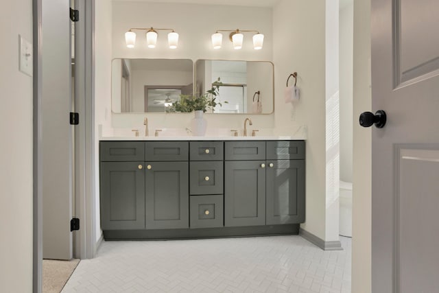 8139 Storrow Dr, Westerville, OH 43081 - bathroom featuring double vanity and a shower with door
