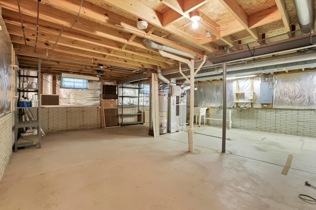 8139 Storrow Dr, Westerville, OH 43081 - basement featuring gas water heater, electric panel, and heating unit