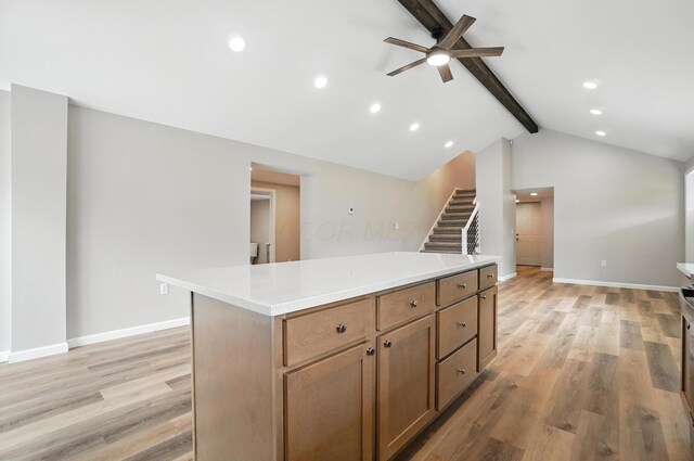4615 County Road 23, Cardington, OH 43315 - kitchen with a ceiling fan, light wood-type flooring, a kitchen island, recessed lighting, and light countertops