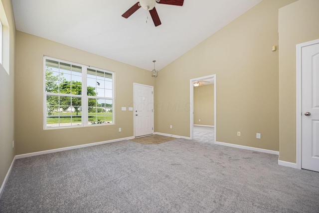 5654 Caledonia Dr, Westerville, OH 43081 - carpeted empty room with ceiling fan and high vaulted ceiling