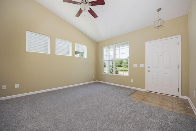5654 Caledonia Dr, Westerville, OH 43081 - foyer with carpet floors, vaulted ceiling, and ceiling fan