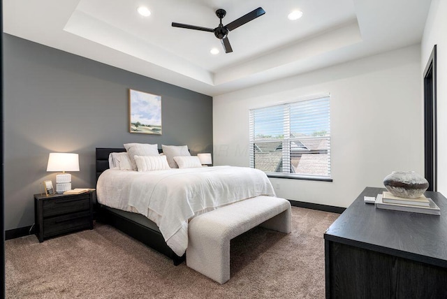 954 Hudson Xing, Columbus, OH 43212 - bedroom with a raised ceiling, light carpet, recessed lighting, and a ceiling fan
