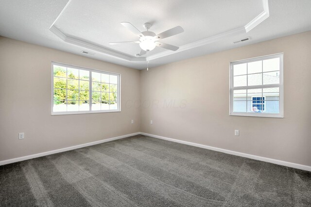 752 Whitetail Lp, Newark, OH 43055 - empty room with a tray ceiling, ceiling fan, carpet floors, and crown molding