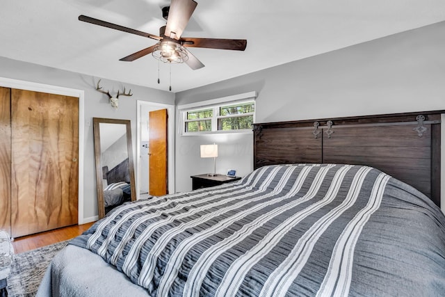890 Elm Dr, Columbus, OH 43235 - bedroom with wood finished floors and ceiling fan
