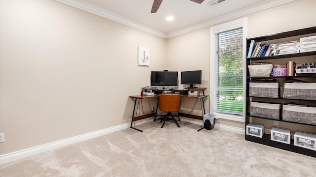 2830 Silver St, Granville, OH 43023 - office space featuring ornamental molding, carpet, plenty of natural light, and ceiling fan