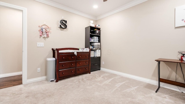 2830 Silver St, Granville, OH 43023 - carpeted bedroom with ornamental molding and baseboards