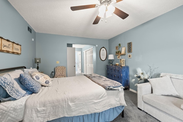 3903 Inverness Cir, Dublin, OH 43016 - carpeted bedroom with ceiling fan, a textured ceiling, and a closet