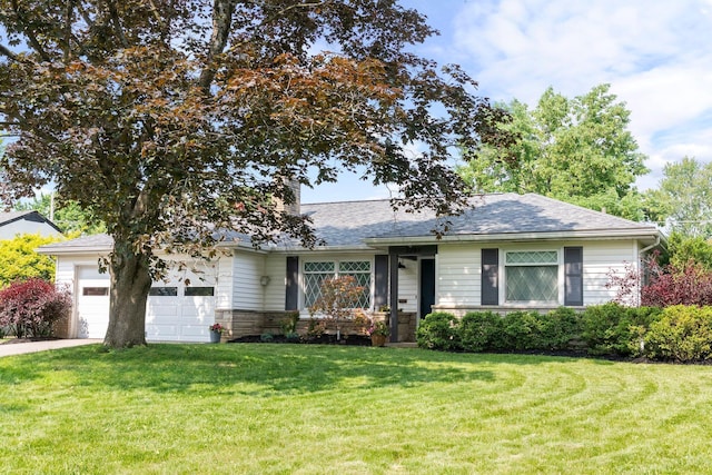 3287 Leighton Rd, Columbus, OH 43221 - view of front of property with a garage, a front lawn, driveway, stone siding, and a shingled roof