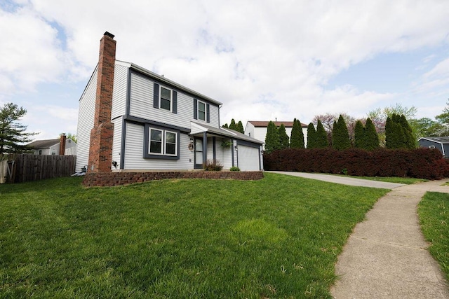 3790 Hunting Ln, Columbus, OH 43230 - traditional home with driveway, a chimney, and an attached garage