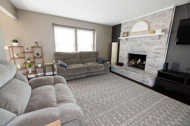 3790 Hunting Ln, Columbus, OH 43230 - living area featuring a textured ceiling, a fireplace, and wood finished floors