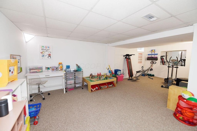 3790 Hunting Ln, Columbus, OH 43230 - recreation room featuring a paneled ceiling and carpet