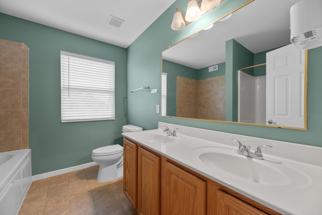 8101 Orange Station Loop, Lewis Center, OH 43035 - bathroom featuring a wall mounted air conditioner, double vanity, and tub / shower combination
