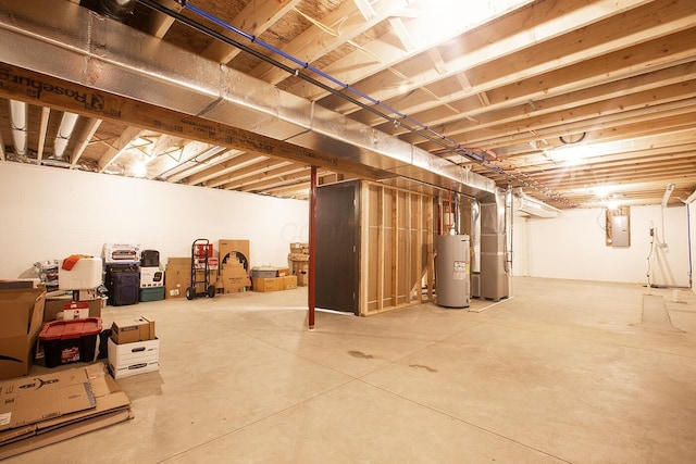 2499 Apple Valley Dr, Howard, OH 43028 - unfinished basement featuring electric water heater, electric panel, and heating unit