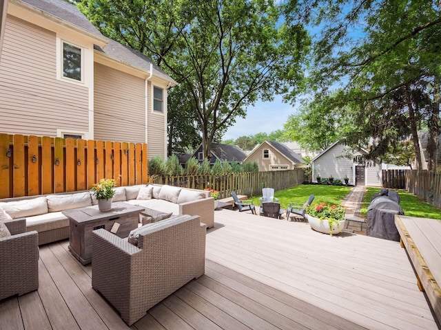 1243 Harrison Ave, Columbus, OH 43201 - wooden deck with an outdoor hangout area and a fenced backyard
