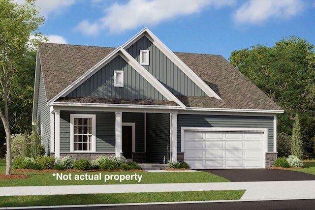 3046 Darby Downs Rd, Grove City, OH 43123 - craftsman inspired home featuring board and batten siding, a garage, covered porch, asphalt driveway, and roof with shingles