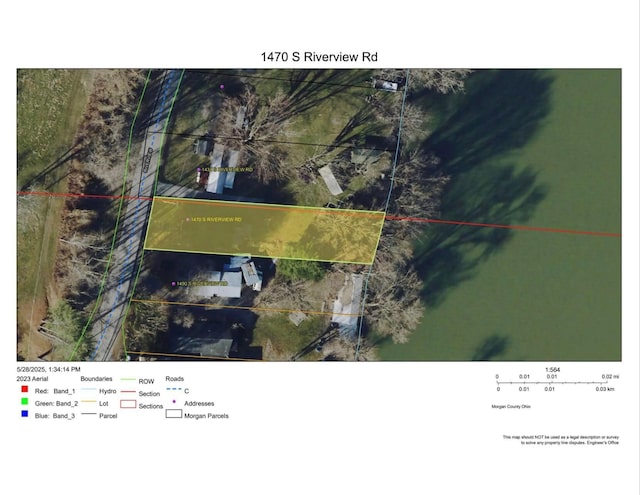 1470 S Riverview Rd, Malta, OH 43758 - aerial map of property and surrounding area with property boundaries highlighted