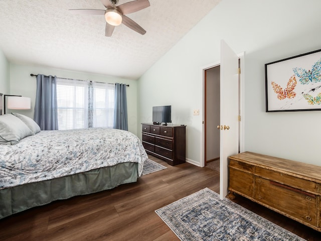 3538 Rosburg Dr, Columbus, OH 43228 - bedroom with a textured ceiling, vaulted ceiling, wood finished floors, and ceiling fan