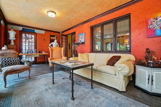 2475 Signal Hill Rd, Springfield, OH 45504 - living area featuring ornamental molding and a textured ceiling