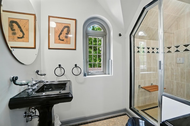 2475 Signal Hill Rd, Springfield, OH 45504 - bathroom featuring a shower stall and lofted ceiling